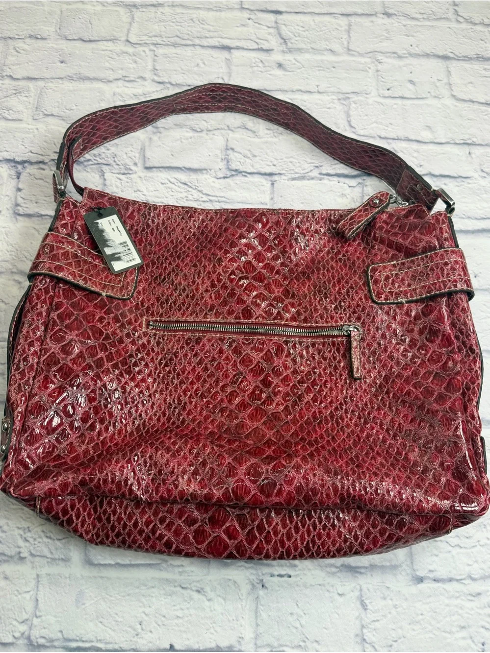 NWT GUESS Red Snake-Embossed Hobo Bag